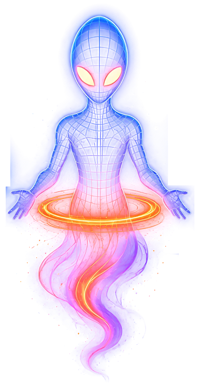 The Nlaak Studios mascot: a wireframe figure rising from a ring of fire